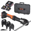 VEVOR Kit d'outils de sertissage de tuyaux électriques alimentés avec 2 batteries 18 V 2,0 Ah, pince à sertir professionnelle, avec mâchoires V15, V22, V28, chargeur rapide et étui de transport, 360° - 1