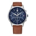Tommy Hilfiger Men's 44mm Multifunction Quartz Watch - Navy Blue Dial, Light Brown Leather Strap, 3 Sub-Dials, 5ATM Water Resistant - 1791629 - 1