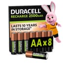 Duracell Rechargeables Piles AA (lot de 8), 2500 mAh, NiMH, pré-chargées, Longue durée, un packaging recyclable 0% plastique - 1