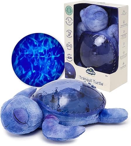 Cloud b Baby Ocean Projector Night Light | 2 White Noises + 2 Soothing Sounds | Adjustable Light + Auto Stop | Recycled Fabric | Tranquil Turtle Ocean (Rechargeable)