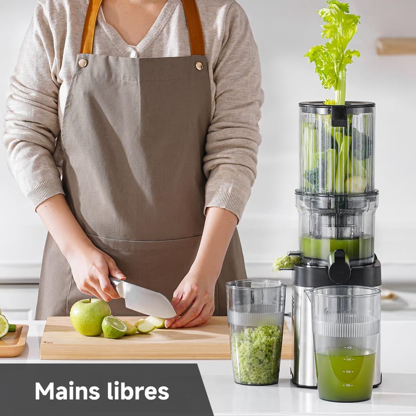AMZCHEF Slow Juicer – 120 mm wide opening, stainless steel, quiet, easy to clean by hand, cold pressed juicer for fruits and vegetables - 5