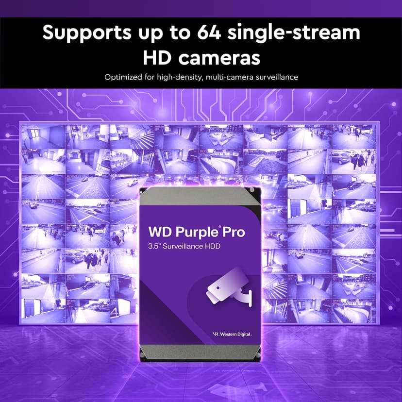 WD Purple Pro 8TB Smart Video 3.5" Internal Hard Drive, AllFrame AI Technology, 7200 RPM, SATA 6 GB/s, 550TB/yr, 256MB Cache - 4
