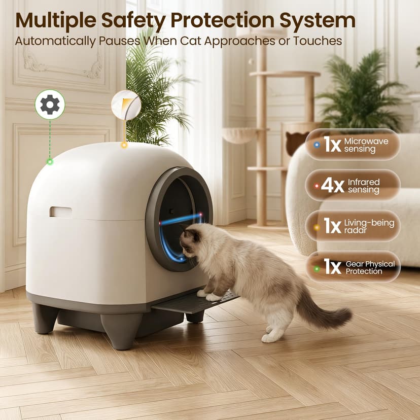 Devoko litiere Chat autonettoyante Automatique, 90L Bac à Litter Automatic Amélioré, bac litiere pour Chat XXL au Design Adorable.Anti-Odeur Longue durée contrôle APP et capteurs de sécurité Inclus - 3