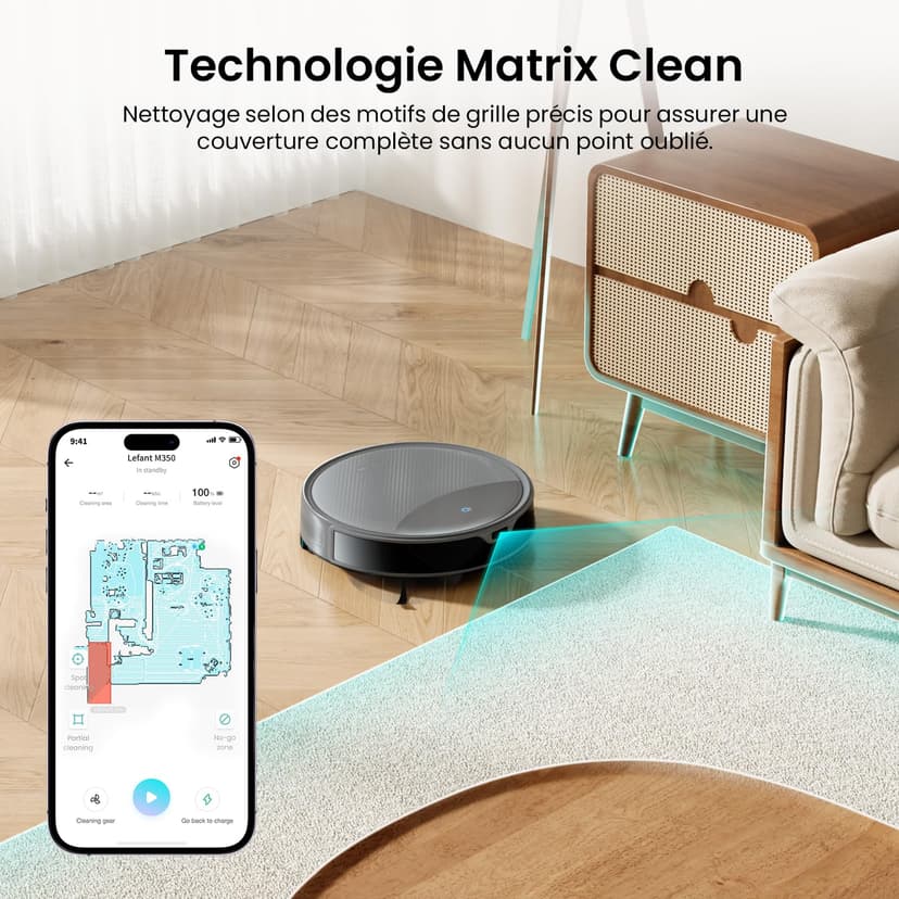 Lefant M350 Robot Aspirateur Laveur avec Station, 3 en 1, 6000Pa, Vidange Automatique, Zones Virtuelles, Navigation Laser avec Cartographie, Idéal pour Les Sols,Tapis Poils d'animaux, WiFi/Alexa/App - 2