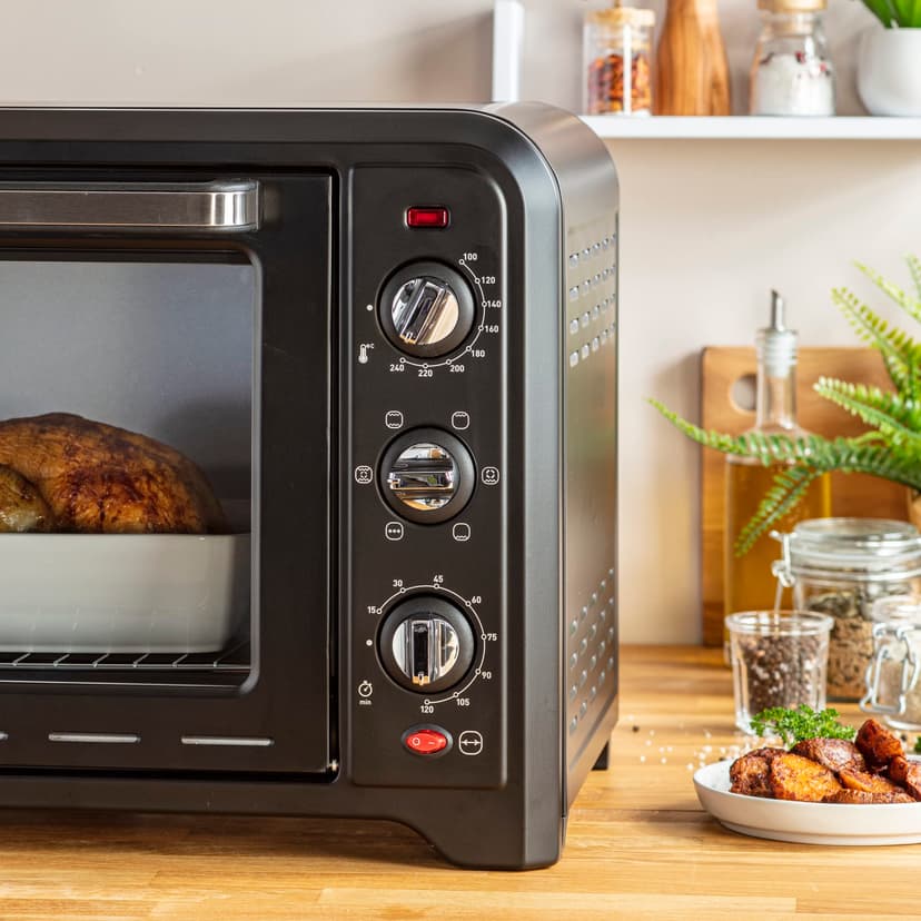 Moulinex Four électrique 39 L, 7 modes de cuisson, Chaleur tournante, Thermostat réglable jusqu’à 240° C, Tournebroche, Minuteur 120 min, Grille réversible, Optimo noir OX485810 - 3
