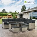 Juskys Salon de Jardin Lounge Manacor en polyrotin Gris moucheté - avec canapé, Table, 2 tabourets et Coussins - Ensemble de Meubles de Jardin jusqu'à 7 Personnes - Housses Grise - 2