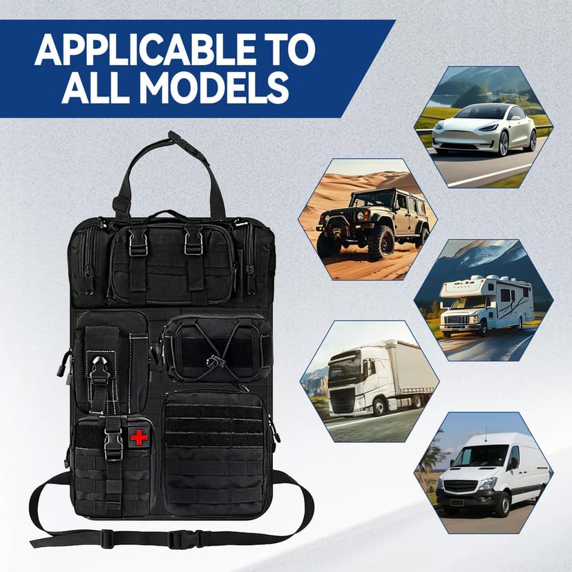 Tactical Car Seat Organizer with 5 Detachable Bag, Car Backrest Protector 600D Oxford Waterproof Tactical Vehicle Seat Back Organiser for Most Vehicle SUV Truck Pickup - 7