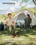SONGMICS Lot de 2 Chaises Pliantes Camping, Siège Large, Dossier Haut, Chaises de Pêche Portables avec Porte‑Gobelet, Support pour Téléphone, Organiseur en Tissu, Vert et Gris GCB005CD01-2J - 2