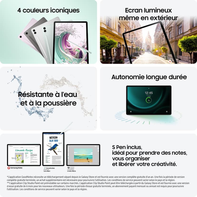 Samsung Galaxy Tab S9 FE Tablette, 10.9'' Wifi 128Go, S Pen inclus, Batterie longue durée, Certification IP 68, Anthracite, Version FR - 4