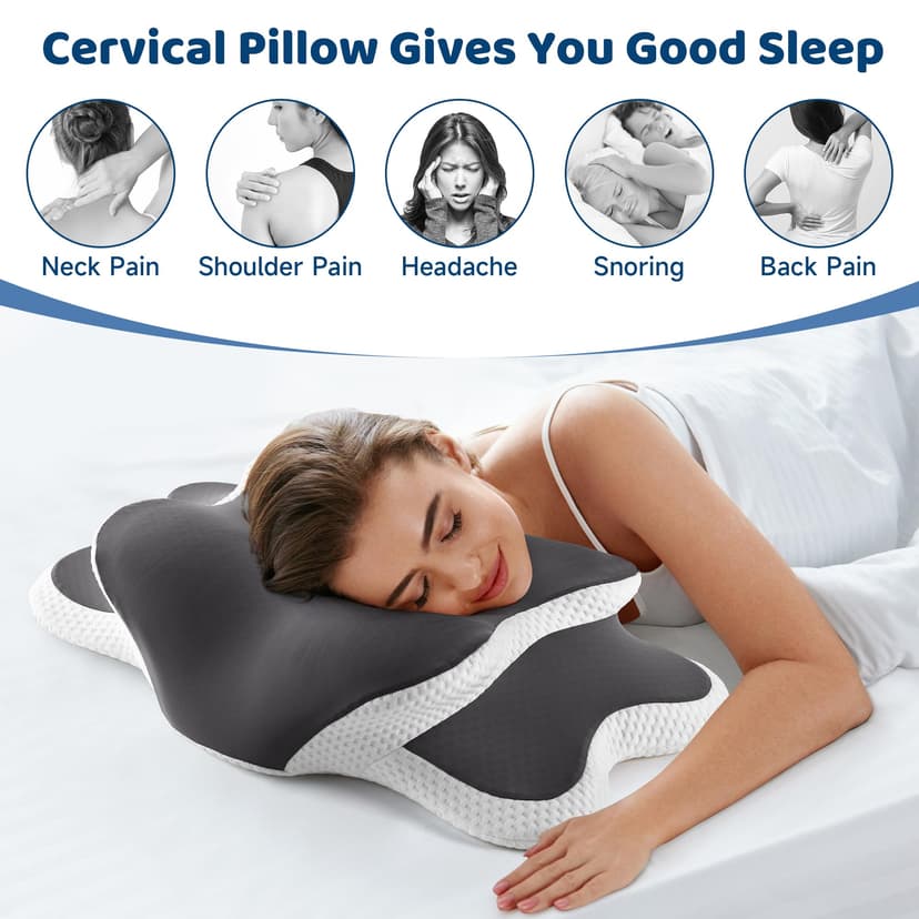 YunNasi Oreiller Ergonomique Cervical Memory Foam Coussin Memoire Forme Oreiller Orthopédique de Forme pour Les Dormeurs sur Le Côté, Le Dos et Le Ventre, 65 * 40 * 14/10cm - 4