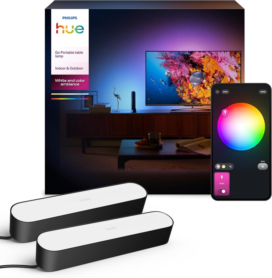 Philips Hue Play White and Colour Ambiance Smart Light Bar Double Pack Base Unit, Entertainment Lighting for TV and Gaming (Works with Alexa, Google Assistant and Apple HomeKit), Black
