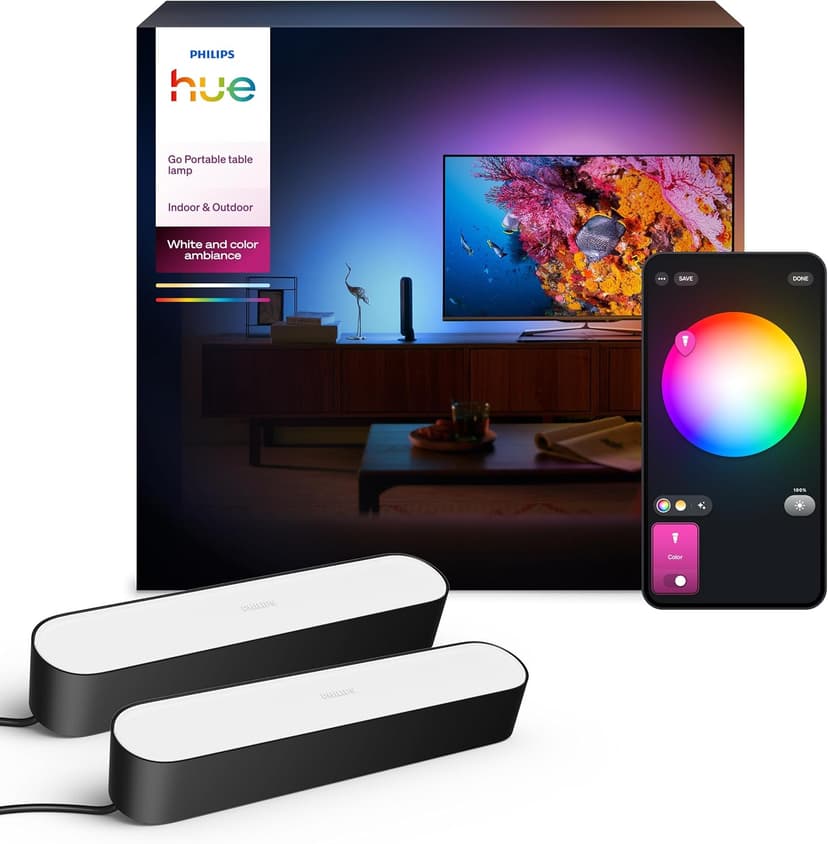 Philips Hue Play White and Colour Ambiance Smart Light Bar Double Pack Base Unit, Entertainment Lighting for TV and Gaming (Works with Alexa, Google Assistant and Apple HomeKit), Black - 1