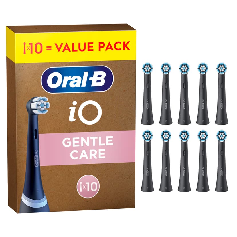 Oral-B iO Series Gentle Care Black, Original Replacement Round Brush Heads, Angled Bristles for Plaque Removal, Softest Brush Head, for Sensitive Gums, Designed for Oral-B iO Electric Toothbrushes, 10 - 1