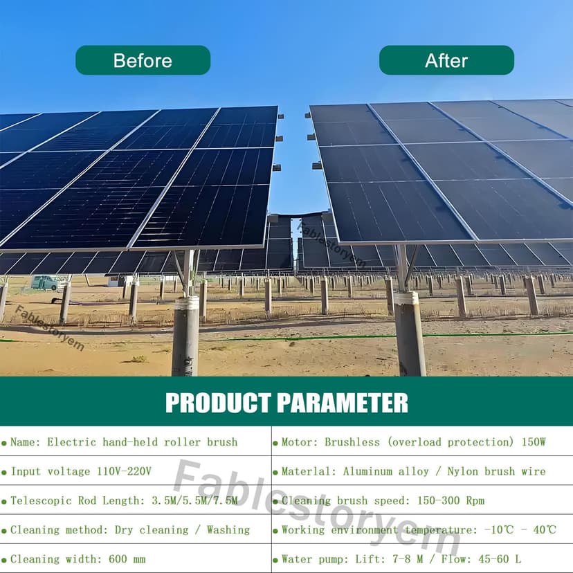 Telescopic Rod PV Panel Wash Cleaning Machine, Solar Panel Cleaning Equipment Solar Cleaner Robot, Solar Panel Cleaner, Electric Water Fed Pole Kit, 360° Rolling Cleaning Water Brush,7.5M/25Ft - 5