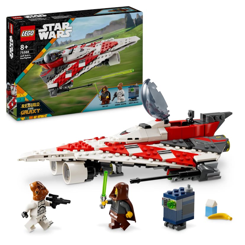 LEGO Star Wars Jedi Bob’s Starfighter Buildable Toy Vehicle for 8 Plus Year Old Boys & Girls, with 2 Character Minifigures and a Droid figure, Birthday Gift Idea for Kids and Fans 75388 - 1