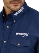 Wrangler Men's Western Logo Two Pocket Long Sleeve Button Shirt, Navy, Large - 2