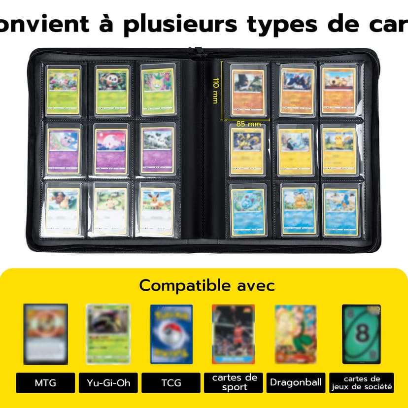 Tolesum Toploader Album pour cartes à collectionner 216, 9 compartiments, 10 pcs 35PT, Classeur pour TCG, cartes MTG, motif vague noire - 5