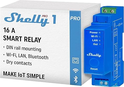 Shelly Pro 1, Wi-Fi 1 Channel Smart Relay Switch with Dry Contacts, Home Automation, Compatible with Alexa & Google Home, iOS Android App, No Hub Required, Remote Control & Timer Schedule