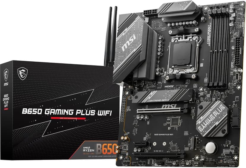 MSI B650 Gaming Plus WiFi Carte mère, ATX - pour processeurs AMD Ryzen 9000, 8000 & 7000, AM5 - VRM Double Rail 14+2 Phases, DDR5 6400+MHz/OC, 2 x PCIe 4.0 x16, 2 x M.2 Gen4, Wi-FI 6E - 1