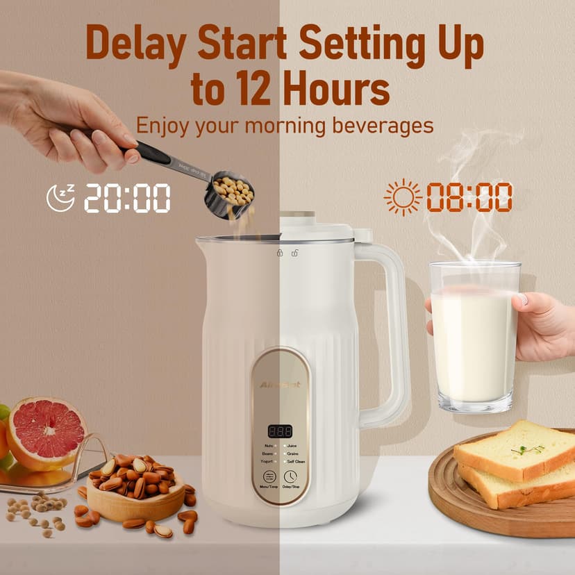 Nut Milk Maker, AlfaBot N2 Automatic Almond Milk Machine for Homemade Plant-Based Milk, Oat, Soy, Yogurt and Dairy Free Beverages, 35 OZ Soy Milk Maker with Delay Setting and Self Cleaning - 4