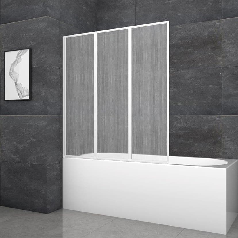 MARWELL Moon Folding Bath Screen - 3-Piece, White Aluminium Frame, Plastic, 120 x 130 x 5 cm - Shower Enclosure for Bathtub - 1