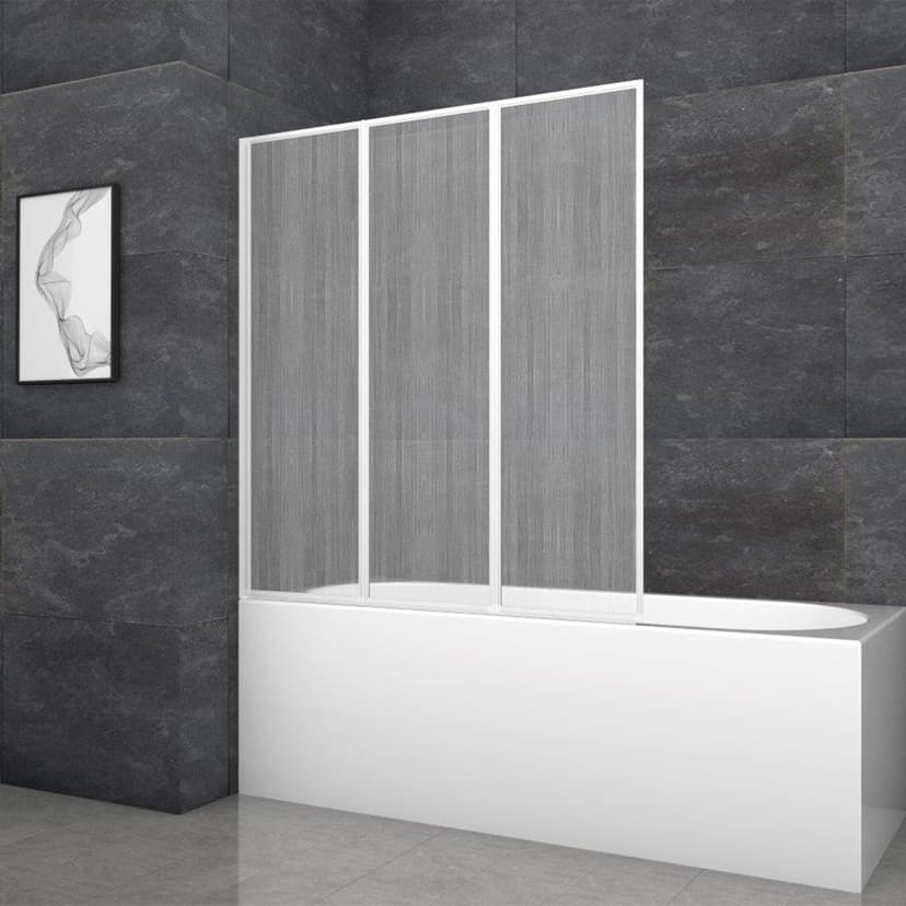 MARWELL Moon Folding Bath Screen - 3-Piece, White Aluminium Frame, Plastic, 120 x 130 x 5 cm - Shower Enclosure for Bathtub - 1