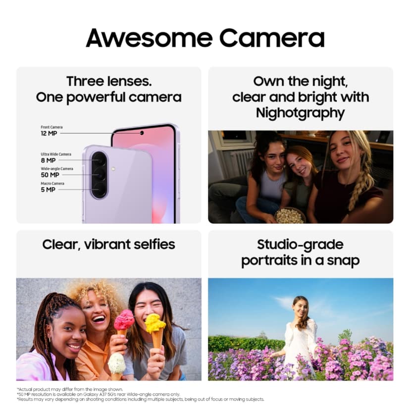 Samsung Galaxy A37 5G (Awesome Lavender, 8 Go de RAM, 256 Go de stockage), IA agentique, triple caméra avec vidéo de nightographie, autonomie de 2 jours, mises à niveau du système d'exploitation 6 - 4