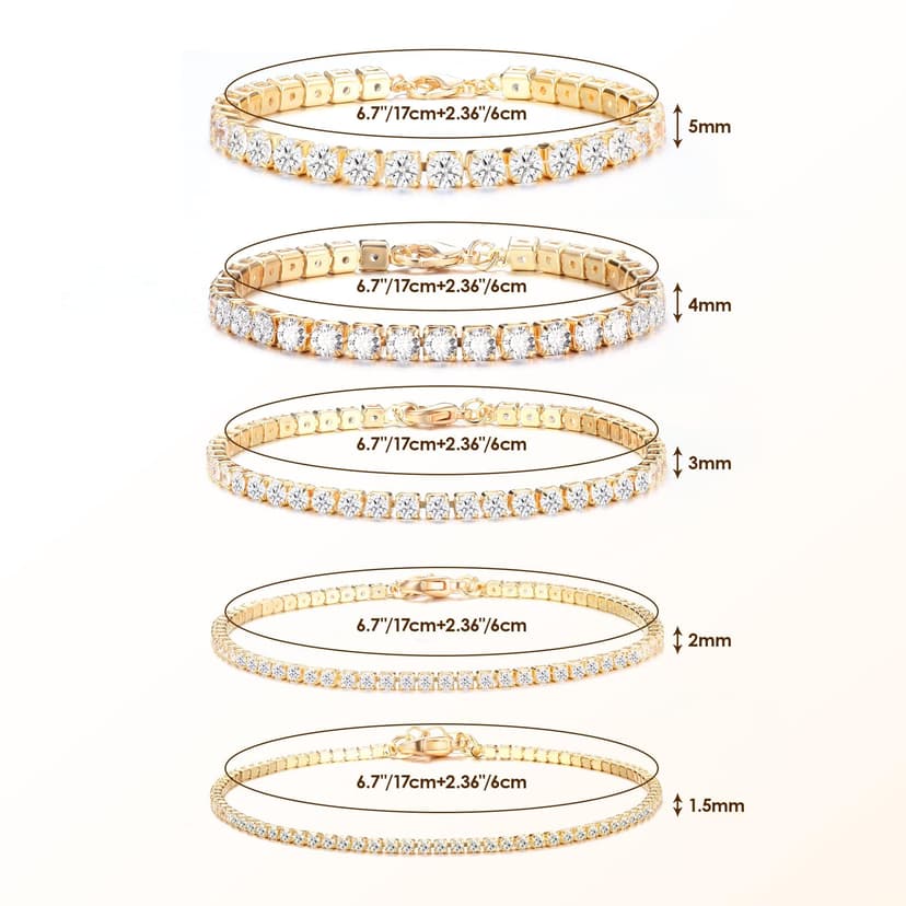 Dochais 3-5 Pièces Bracelet Tennis Femme Or Argent, Bracelet Femme avec Zircone Cubique, Bracelet Tennis Brillant, Bracelet Cristal Femme pour Femme Fille Cadeau Bijoux - 7