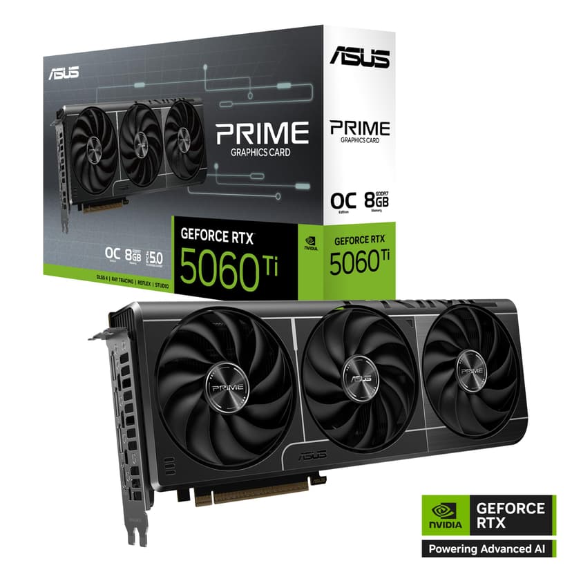 ASUS Prime GeForce RTX 5060 Ti 8GB GDDR7 OC Edition Graphics Card (PCIe 5.0, 8GB GDDR7, HDMI/DP 2.1, 2.5 slot, Axial tech fans, Dual BIOS) - 8