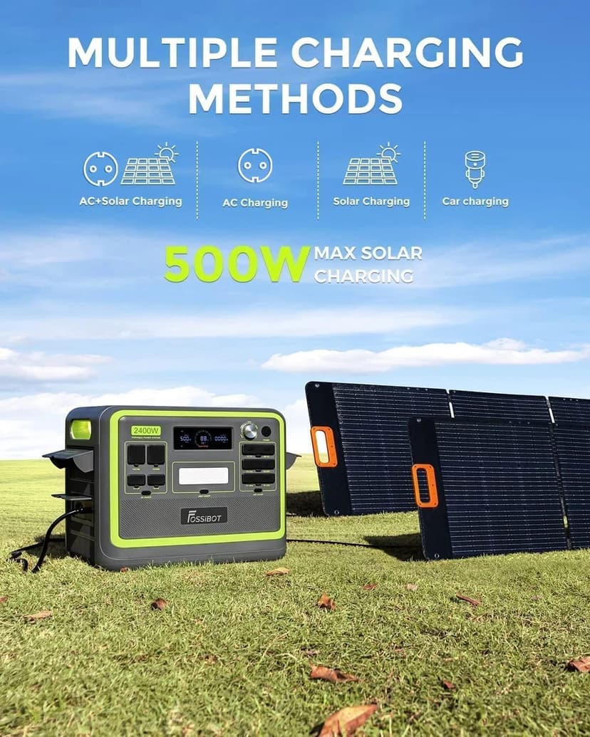 FOSSiBOT F2400 Portable Power Station With 420W solar panel, 2048Wh LiFePO4 solar-generator with 3 x 230V AC Output 2400W (4800W Peak), Applicable to RV/Camping/Home - 4