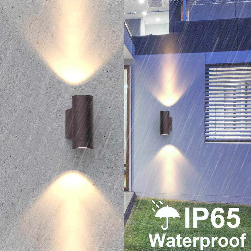 Klighten 2 pcs Outdoor Wall Light IP65 Up Down Outdoor Indoor Wall Lighting Modern Aluminum Wall Lamp for Garden Entrance Corridor Courtyard, Socket GU10, Bulb not Included, Bronze - 2