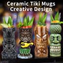 Tiki Mugs Glasses Mug for Cocktails Set of 4 Large Ceramic Tropical Cups Hawaiian Party Creative Cocktail Glass Drinks Bar Drinkware Premium Tropical Exotic Cute Barware 4 Packs - 3