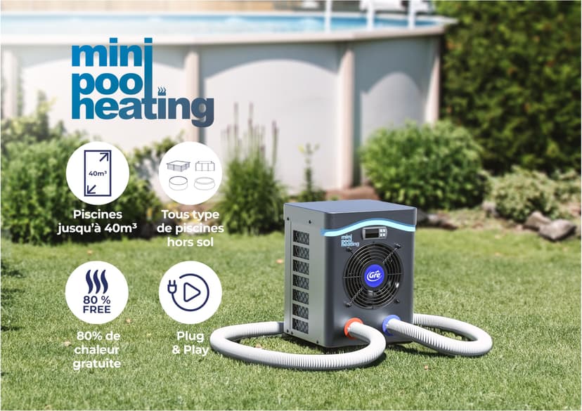 Gre HPM20 - Mini pompe à chaleur pour piscines hors-sol jusqu'à 20 m³, chauffage pour piscines hors-sol. Couleur grise - 7
