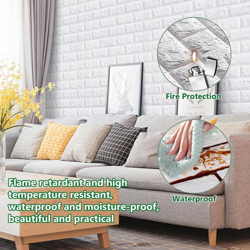 Pack of 40 3D Wall Panels, Stone Look, Self-Adhesive, 35 × 38 cm Plastic Panel Wall Cladding, Waterproof PVC Brick Wallpaper for Indoor, Outdoor, Business Premises (40) (40) - 3
