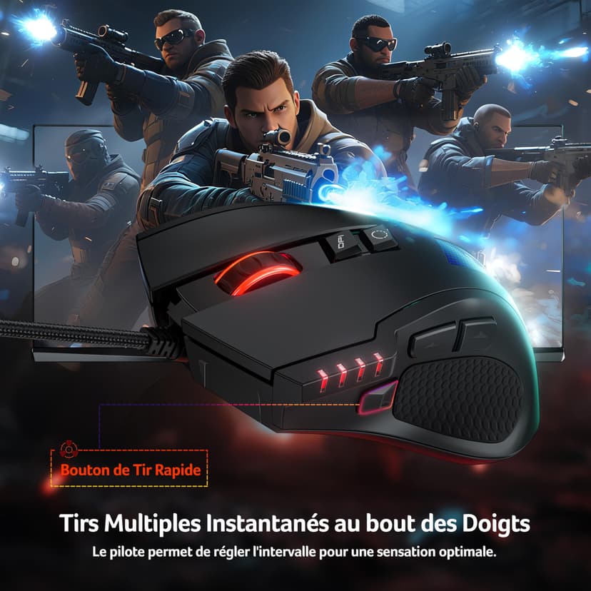 acer Wired Gaming Mouse, 12800 DPI Mouse Gaming RGB, 1000Hz Polling Rate, 8 Programmable Button, 12 Backlights, High Precision, Rapid Fire, Ergonomic Computer Mouse with Driver for Laptop, PC, Mac - 7