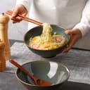 NUTRIUPS Lot de 2 bols à ramen en céramique de 1200 ml avec baguettes et cuillères, grand bol à soupe de 20 cm, vert mer profond - 4