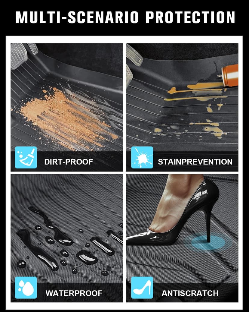 CDEFG Compatible with Ford Ranger T9 2024 2025 Floor Mats, Floor Mats TPE Car Waterproof Easy to Clean Premium All-Weather Rubber Mats Front and Rear Mats Ranger T9 Raptor Wildtrak XLT Accessories - 3