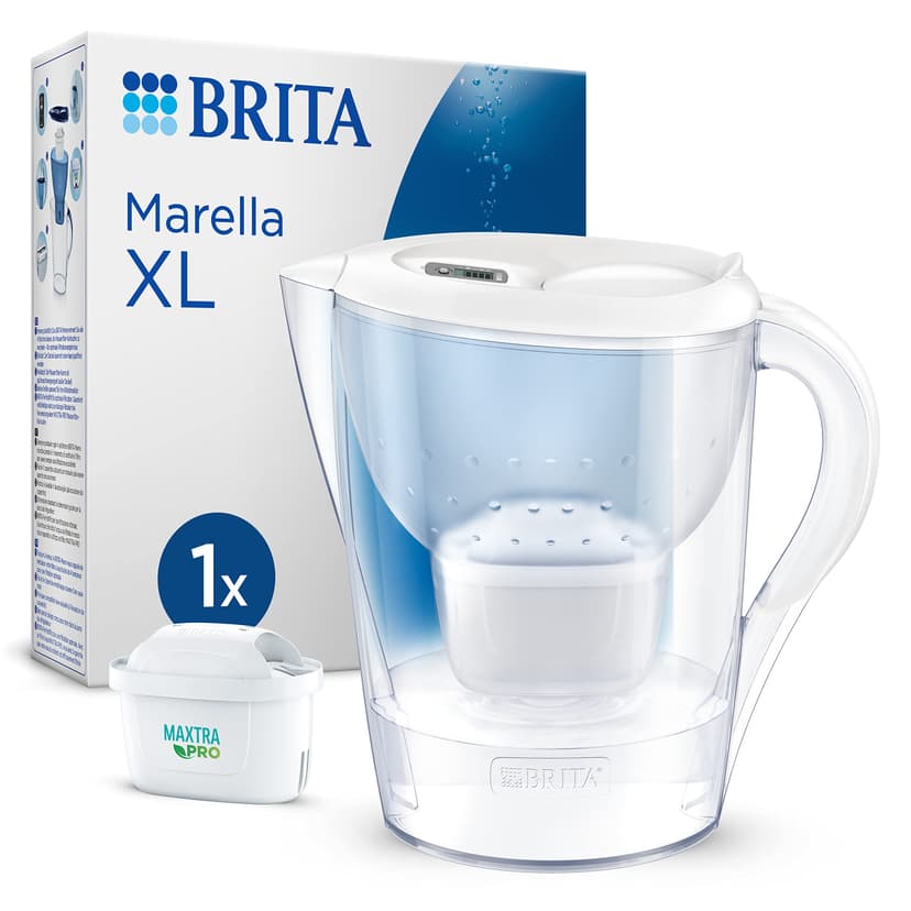 BRITA Marella XL Water Filter Jug White (3.5L) incl. 1x MAXTRA PRO Pure Performance cartridge - large-volume jug with digital LTI and Flip-Lid - now in sustainable Smart Box packaging - 1