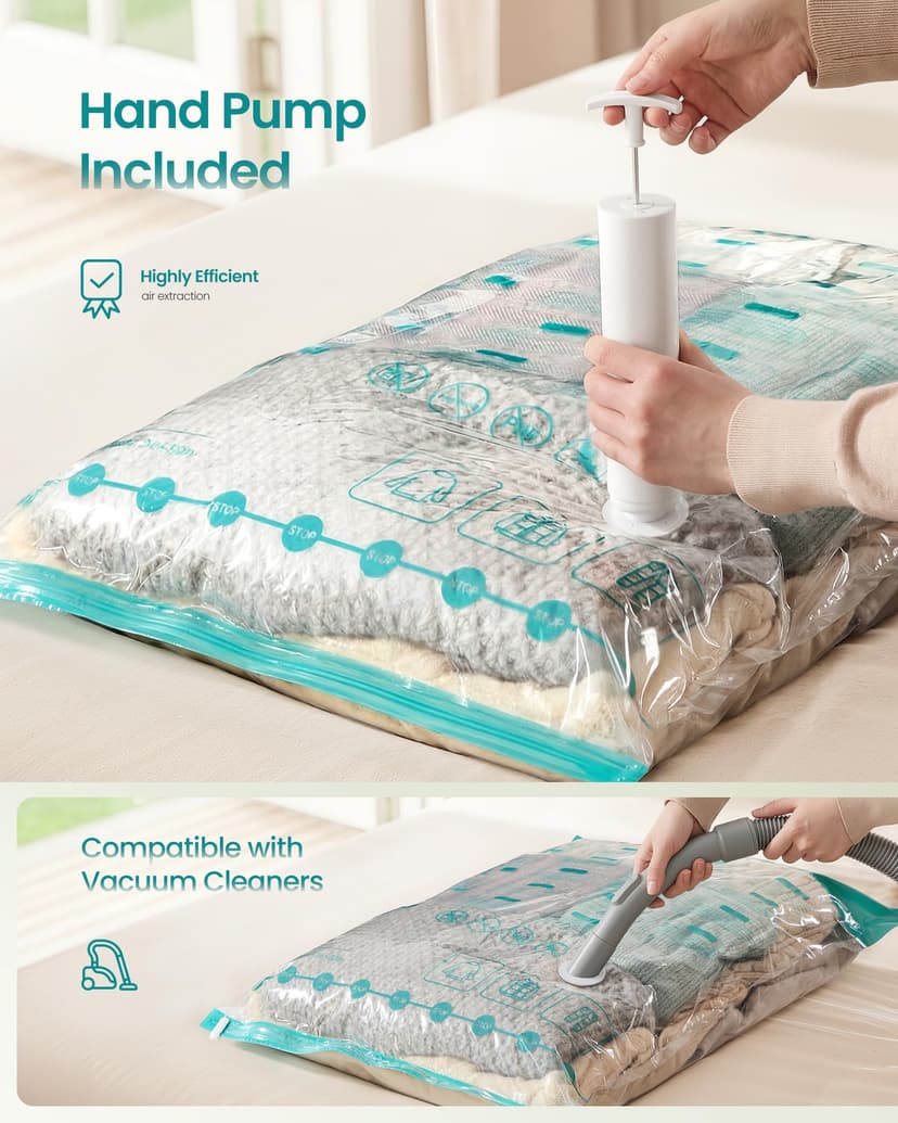 SONGMICS Vacuum Storage Bags, Vacuum Seal Suction Bags for Clothes Bedding Travel, Space Saver Reusable, with Hand Pump, 8 Pack, 2M/3L/3J, Transparent LVB105W101 - 5