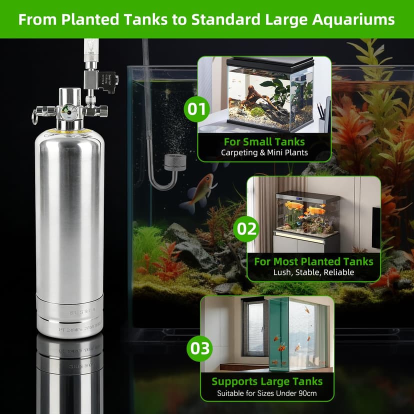 JAOGAUS Aquarium CO2 generator, 2 litre large stainless steel bottle, intelligent gas supply, indispensable for aquarium plant growth, Quick-connect design for easy installation - 5
