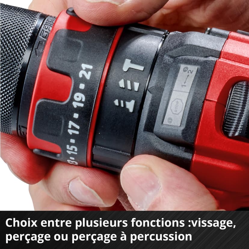 Einhell Perceuse-visseuse à percussion sans fil TE-CD 18/44 Li-i (1 x 2,5 Ah) Power X-Change (18 V, 44 Nm, perçage à percussion, mandrin métallique 13 mm, 2 vitesses, avec batterie 2,5 Ah et chargeur) - 6