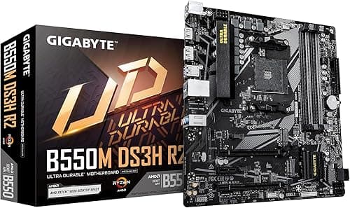 GIGABYTE B550M DS3H R2 Carte mère - Processeurs AMD Ryzen 5000, VRM 5+3 Phases, jusqu'à 4733 MHz DDR4 (O.C.), 1x M.2 PCIe 4.0 + 1x M.2 PCIe 3.0, LAN 1 GbE, USB 3.2 Gen 1