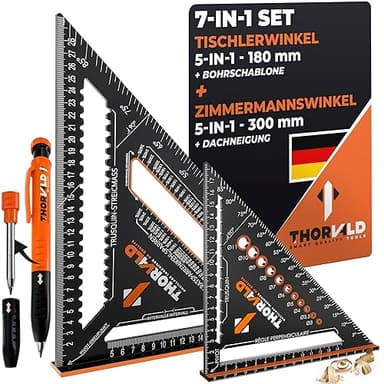 THORVALD Pack 7 en 1 Equerre Menuisier 180 mm + Charpenti…