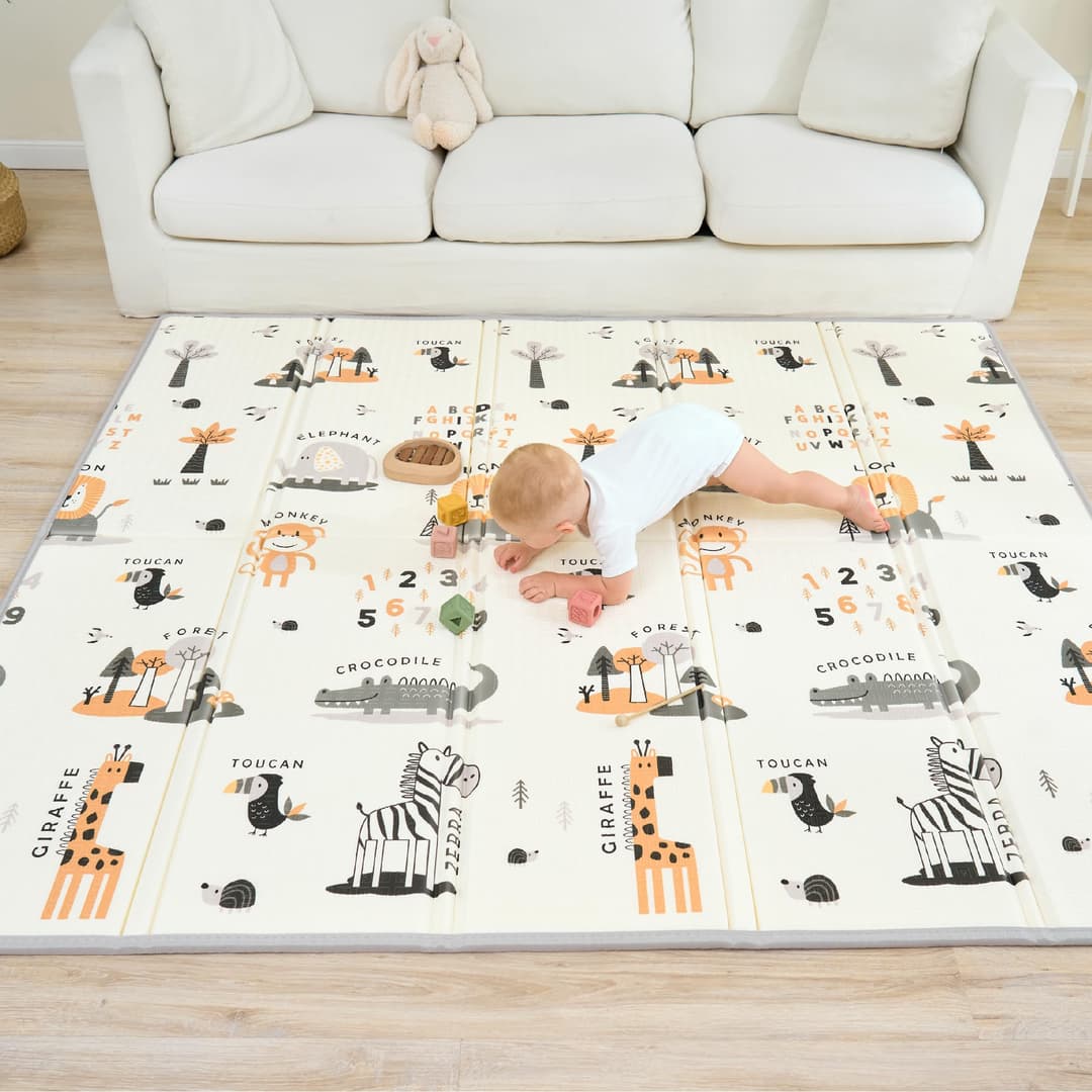 Tapis D'éveil Bébé Pliable Epais Réversible 150x180x1cm - tapis De Jeu Pour Enfant Bebe - tapis De Sol XXL En Mousse - Tapis De Motricité Favorisant Le Développement Sensoriel - Cadeau Naissance Bébé
