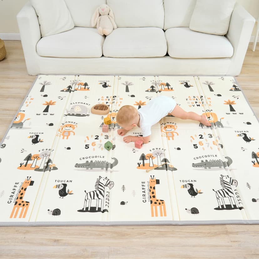Tapis D'éveil Bébé Pliable Epais Réversible 150x180x1cm - tapis De Jeu Pour Enfant Bebe - tapis De Sol XXL En Mousse - Tapis De Motricité Favorisant Le Développement Sensoriel - Cadeau Naissance Bébé - 1