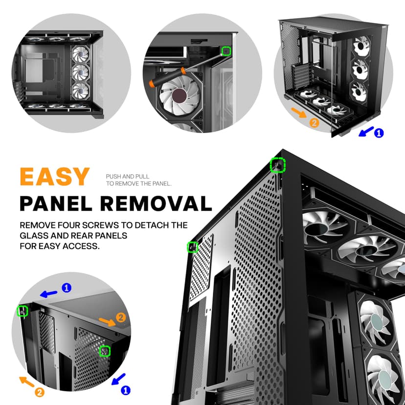 ANSAITE ATX PC Case 9 x 120 mm ARGB PWM Fan Pre-Installed Mid-Tower Gaming PC Case, Panoramic Tempered Glass Black Computer Case with Type C, 360 mm Radiator Support, H-D9 - 9