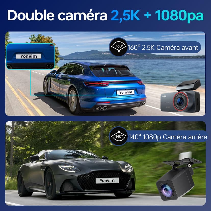 Caméra Embarquée Voiture 2.5K QHD Avant/Arrière - Double Objectif, Écran IPS 3,39 - Grand Angle 160°, Vision Nocturne, Mode Parking 24h/24 (Argenté Gris) - 5