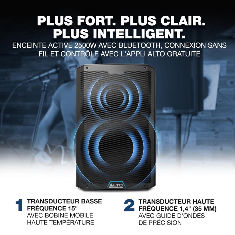 ALTO TS415 2500W 15-Inch Powered PA Speaker with 3 Channel Mixer, Bluetooth Streaming, Wireless Loudspeaker Linking, DSP and ALTO App - 2