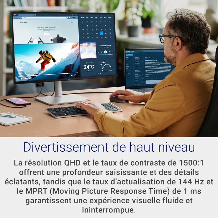 Dell 27 Plus USB-C Monitor - S2725DC, QHD (2560x1440), 144Hz, IPS, 1ms MPRT, AMD FreeSync, 99% sRGB, Height Adjust, Built-in Speakers, 2 USB-C, DisplayPort, HDMI, 2 USB-A, 3 Year Warranty, White - 2