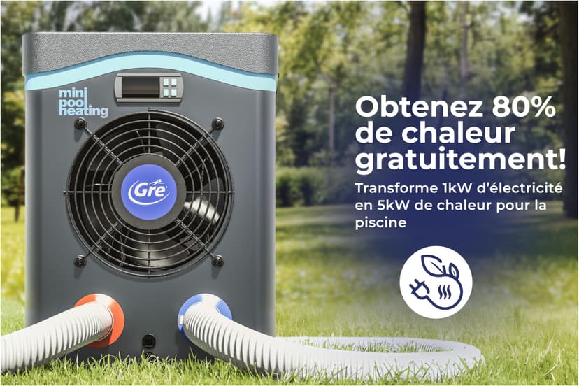 Gre HPM20 - Mini pompe à chaleur pour piscines hors-sol jusqu'à 20 m³, chauffage pour piscines hors-sol. Couleur grise - 5